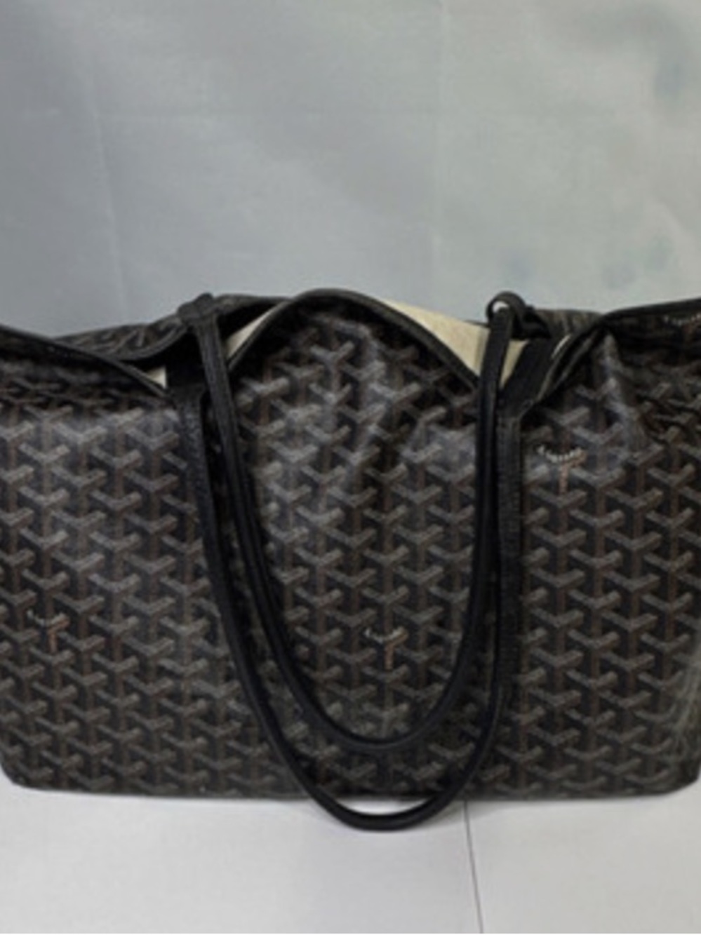 Goyard Black and Brown Chevron Tote Satchel